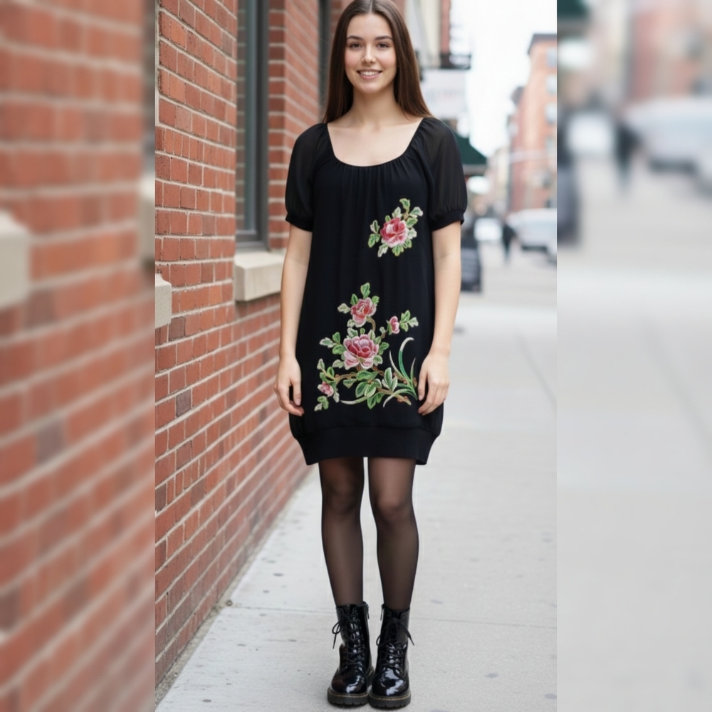 Defenon Silk Floral Embroidered Shirt Dress Sz: 6